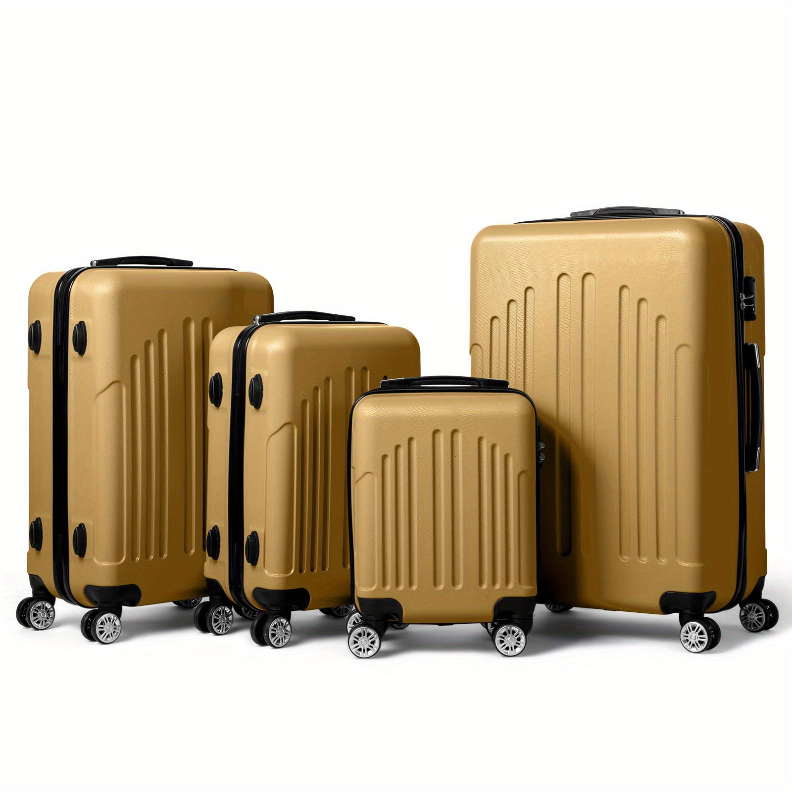 4pcs Set Light Weight Hardside Spinner Wheels Luggage Suitcase, 16in 20in 24in 28in, WITH TSA Lock, Black, 4 In 1 Luggage Sets, Suitable For Different Travel Days